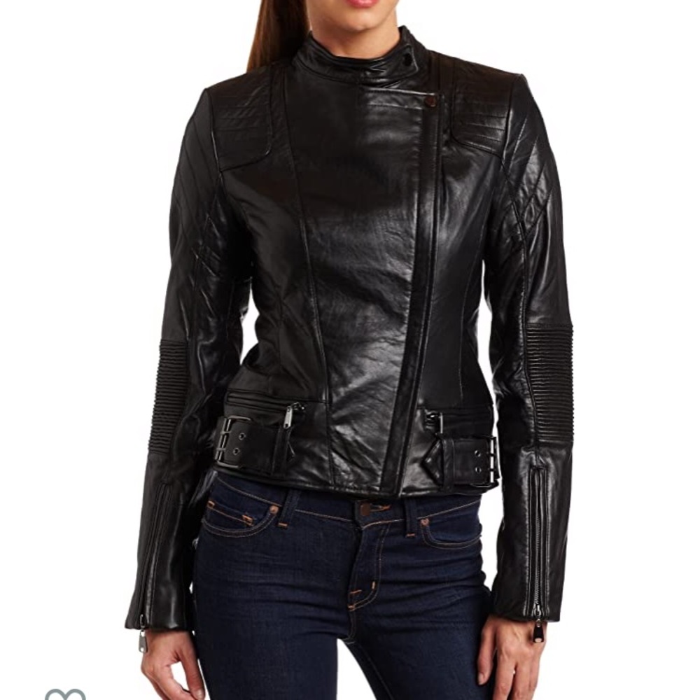SOLD!!! Via Spiga brown leather lambskin moto jacket S/M - Picture 1 of 10